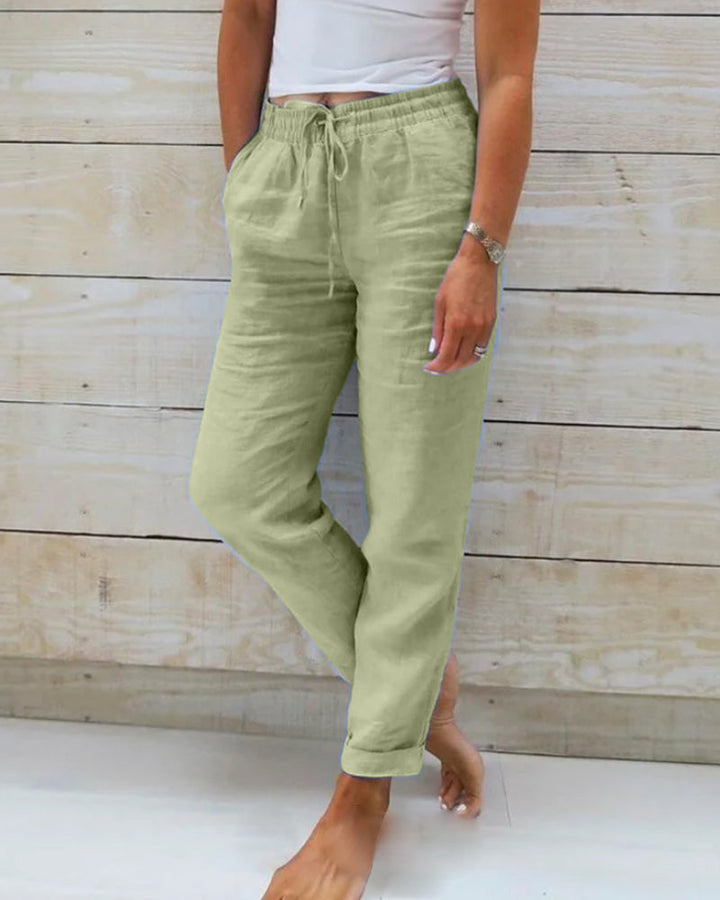 Esteralda Cotton & Linen Pants with Elastic Waist