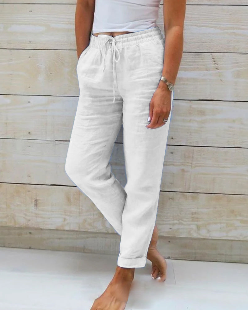 Esteralda Cotton & Linen Pants with Elastic Waist