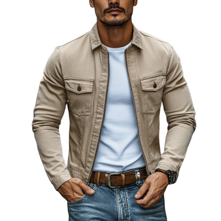 Men's Casual Premium Cotton Washed Lapel Zipper Slim Fit Cargo Jacket MTA2512D5M