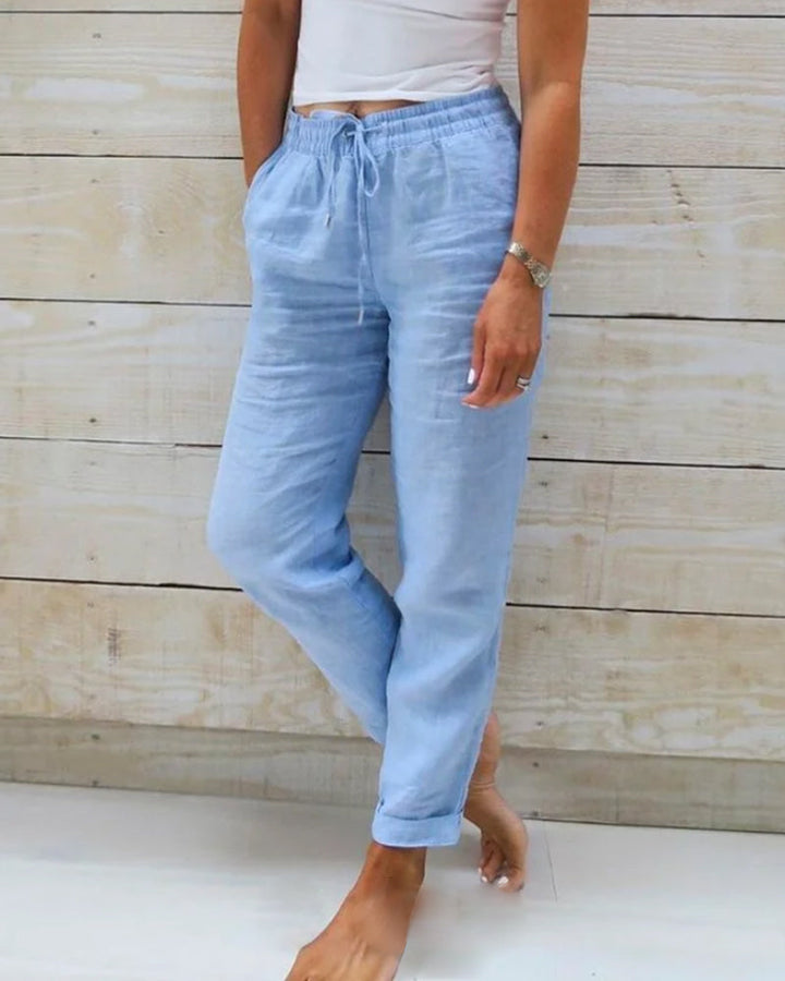 Esteralda Cotton & Linen Pants with Elastic Waist