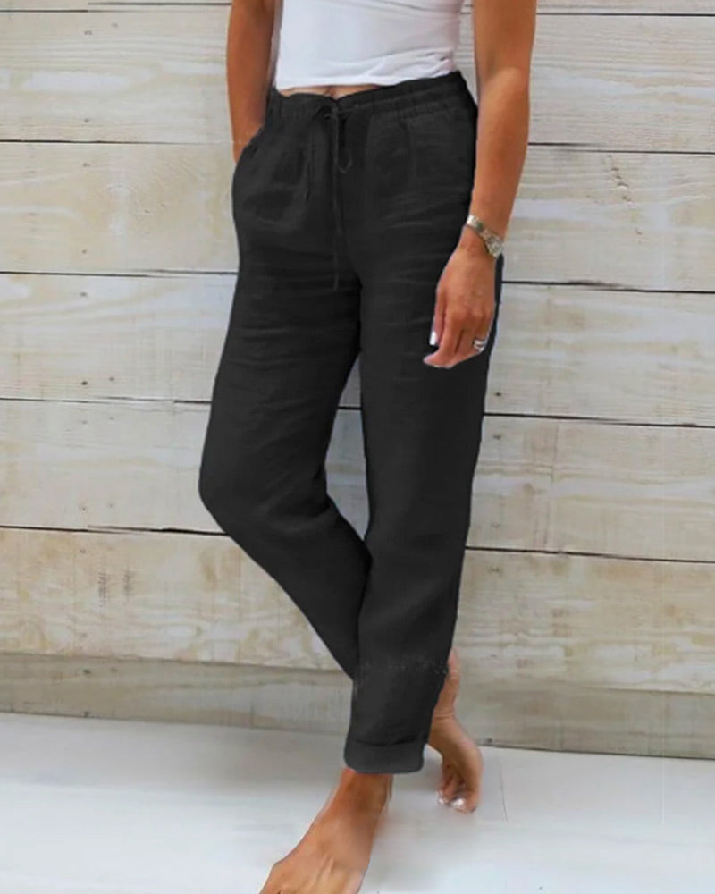 Esteralda Cotton & Linen Pants with Elastic Waist