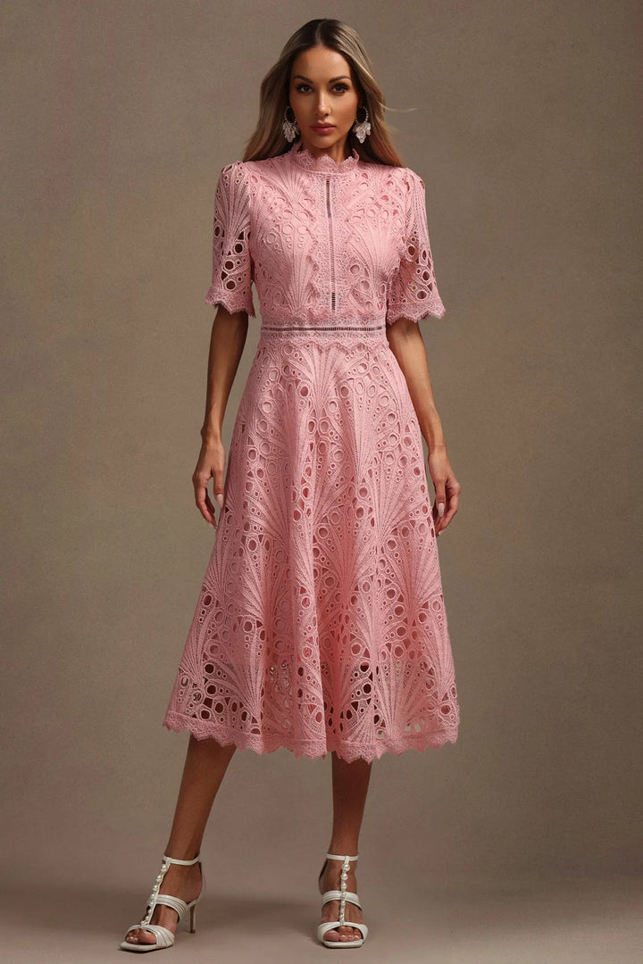 Vorelle - Blumenkleid mit Stickerei und kurzen Ärmeln