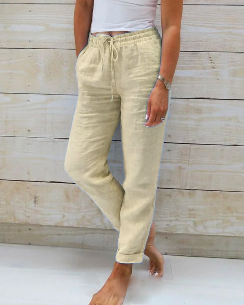 Esteralda Cotton & Linen Pants with Elastic Waist