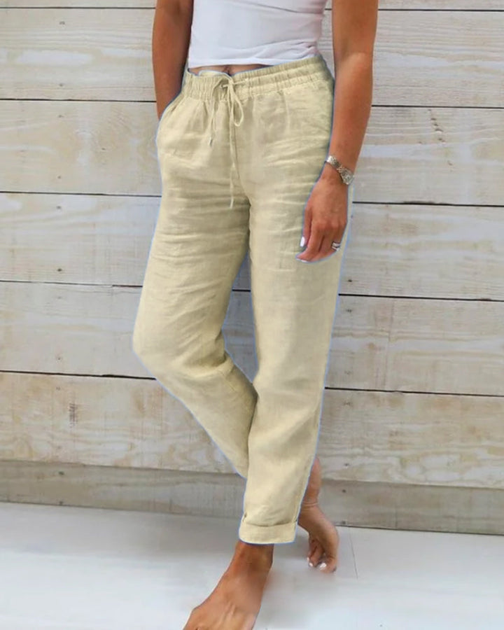 Esteralda Cotton & Linen Pants with Elastic Waist