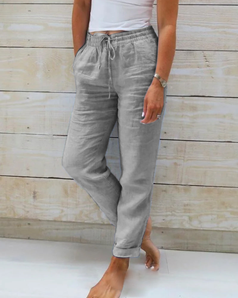 Esteralda Cotton & Linen Pants with Elastic Waist