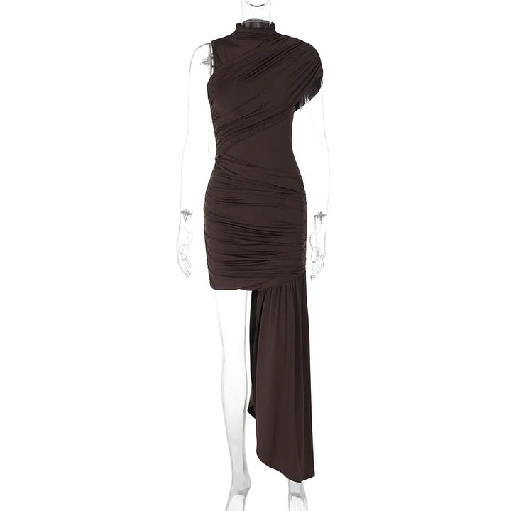 Fashionable Fitted Round Neck Pleated Dress