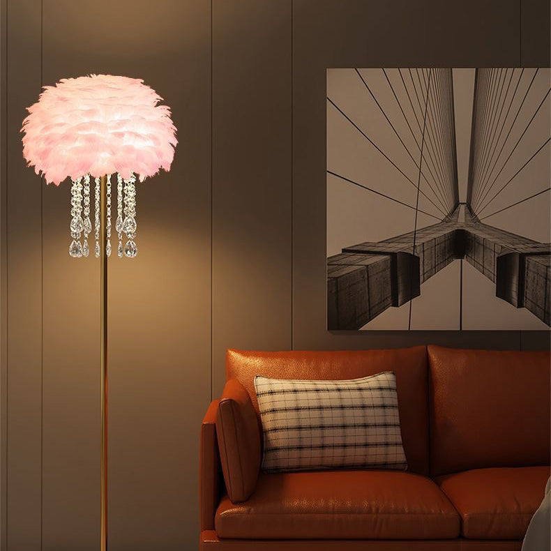 Nordische LED außen Stehlampe mit Feder- und Kristallschirm