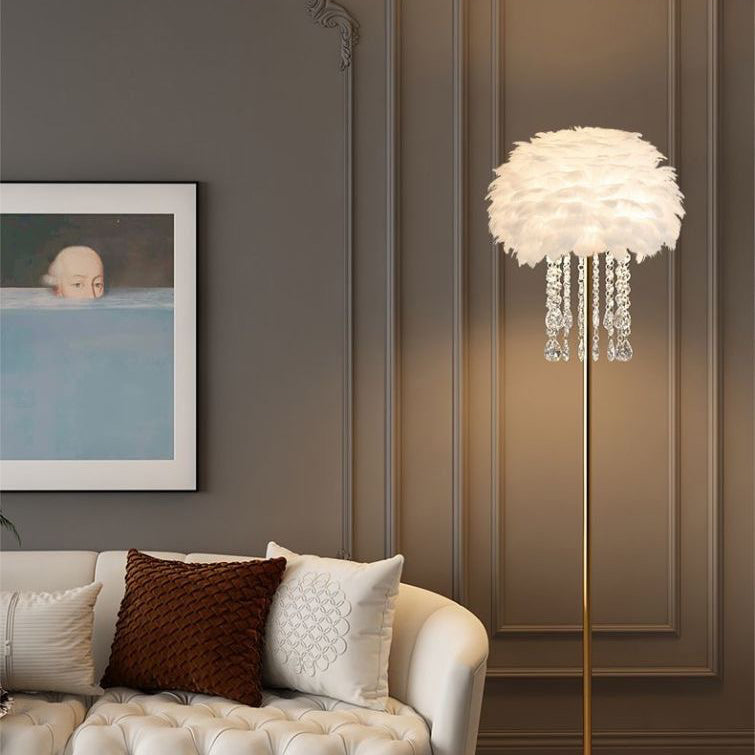 Nordische LED außen Stehlampe mit Feder- und Kristallschirm