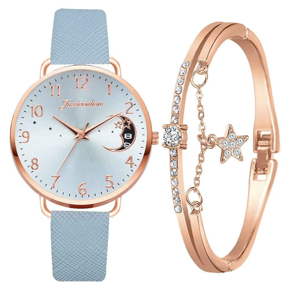 Set with Watch and Bracelets featuring Moon Phase Dial