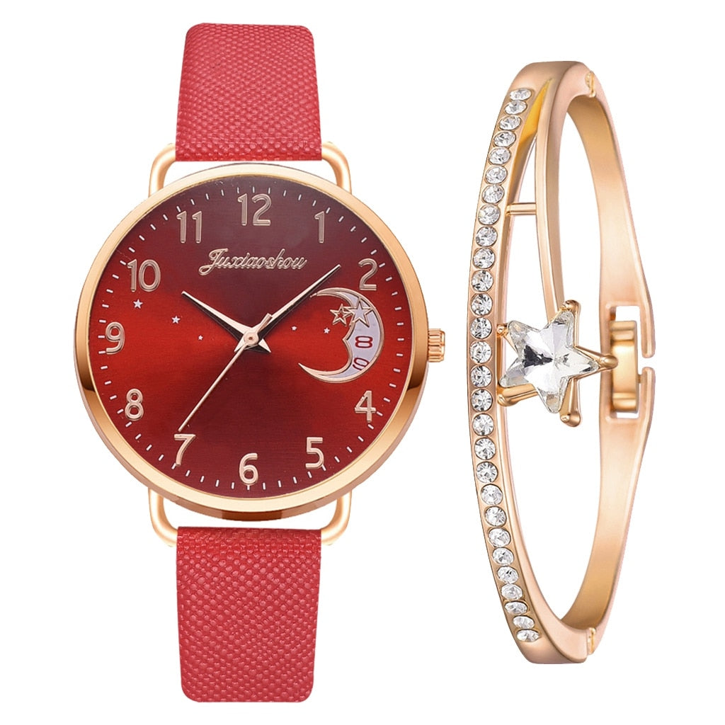 Set with Watch and Bracelets featuring Moon Phase Dial