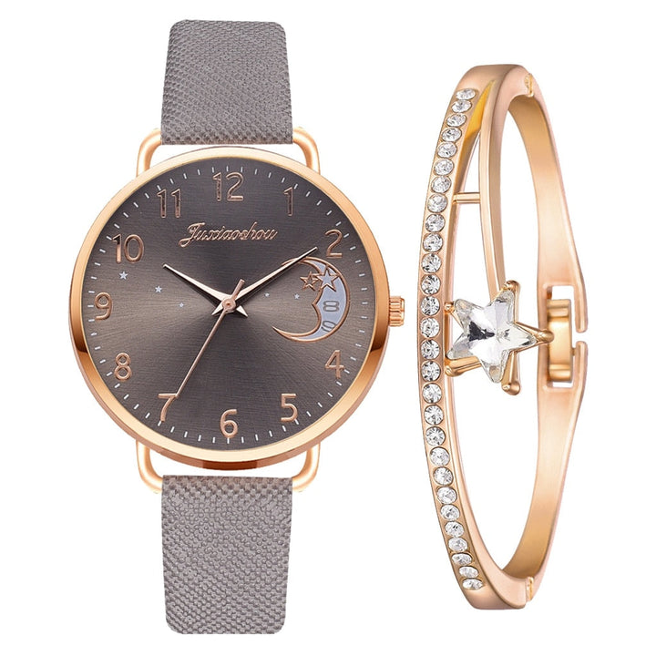 Set with Watch and Bracelets featuring Moon Phase Dial