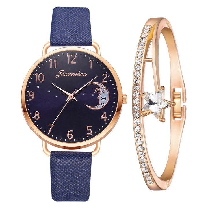 Set with Watch and Bracelets featuring Moon Phase Dial