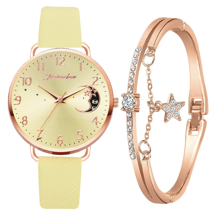 Set with Watch and Bracelets featuring Moon Phase Dial