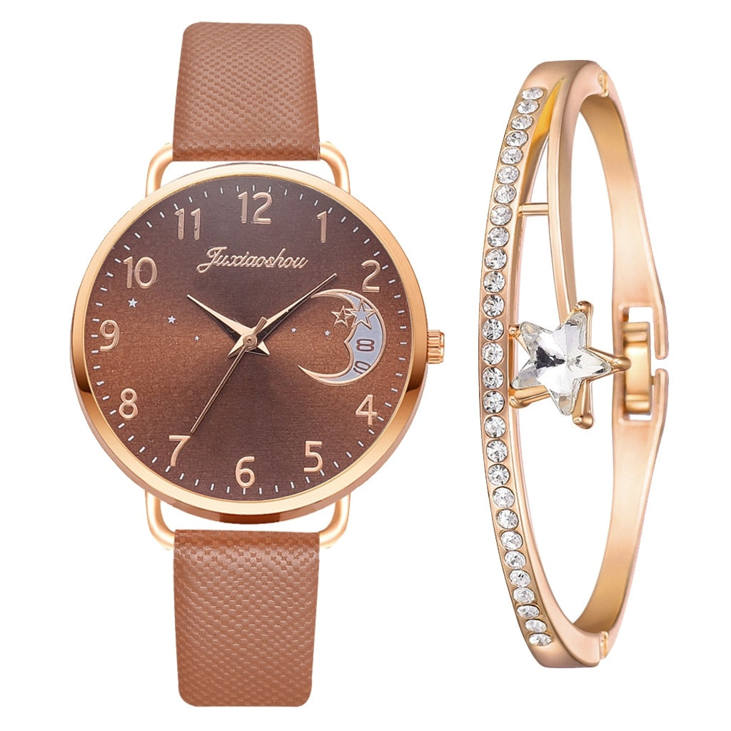 Set with Watch and Bracelets featuring Moon Phase Dial