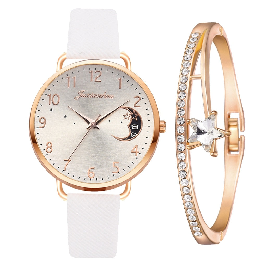Set with Watch and Bracelets featuring Moon Phase Dial