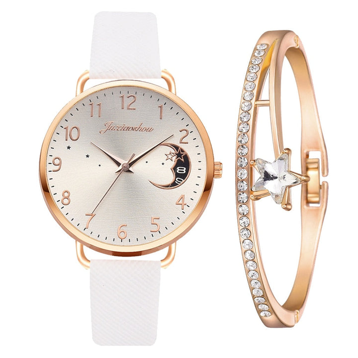 Set with Watch and Bracelets featuring Moon Phase Dial