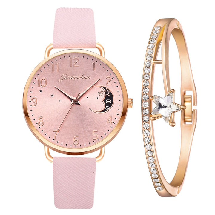 Set with Watch and Bracelets featuring Moon Phase Dial