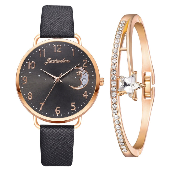 Set with Watch and Bracelets featuring Moon Phase Dial