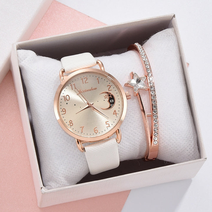 Set with Watch and Bracelets featuring Moon Phase Dial