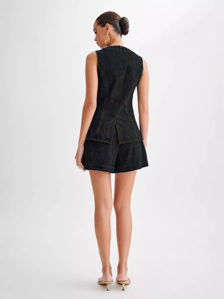 Polly – Ärmelloses, Knopfpeplum-Set