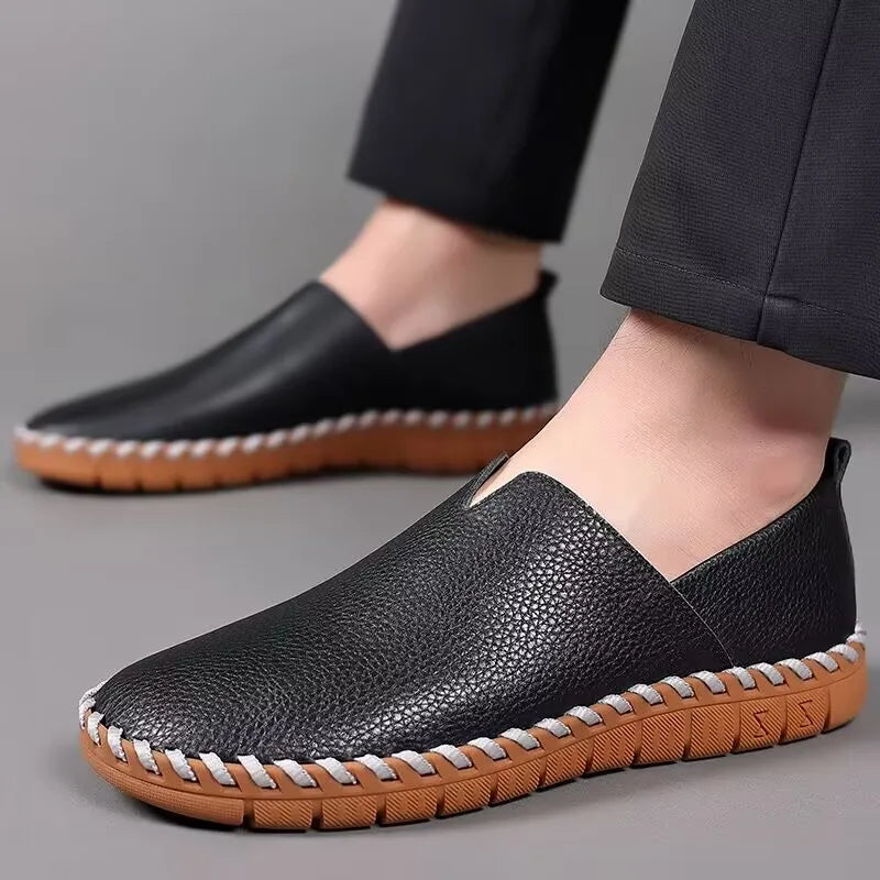Men's Hand Stitched Genuine Leather Slip On Shoes Business Formal Occasion Wedding Party Footwear Leisure Official Board-Shoes