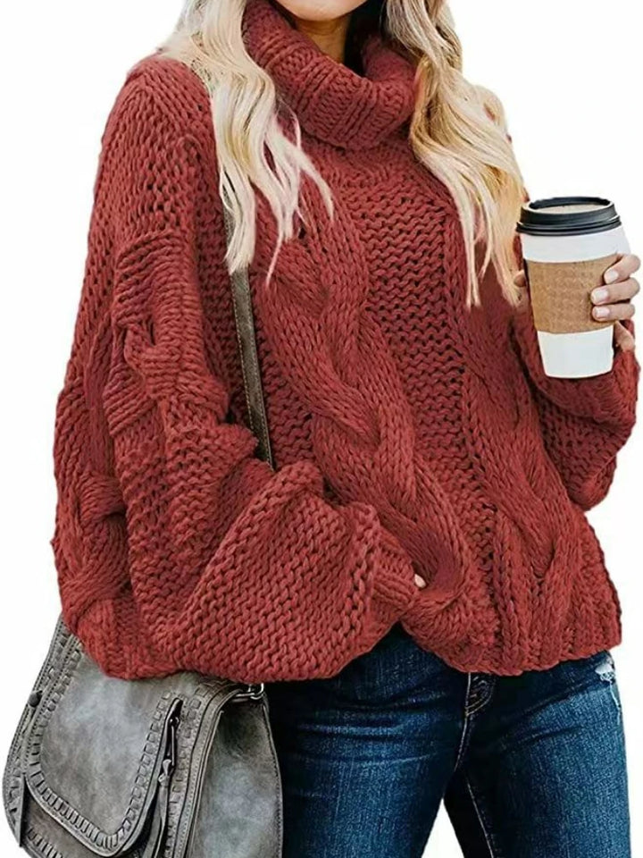 Women Sweaters Long Sleeve Turtleneck Knitted Pullovers Screw Thread Solid Jumpers Spliced Casual Outwear High Street Loose