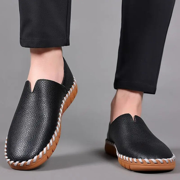 Men's Hand Stitched Genuine Leather Slip On Shoes Business Formal Occasion Wedding Party Footwear Leisure Official Board-Shoes