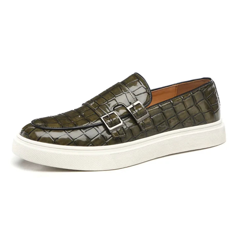 Men's Casual Shoes Embossed Leather Men Luxury British Style Penny Loafers Mens Slip-on Thick Sole Outdoor Flats New Arrival