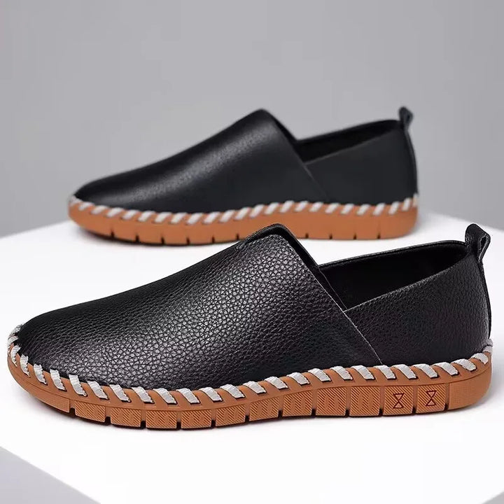 Men's Hand Stitched Genuine Leather Slip On Shoes Business Formal Occasion Wedding Party Footwear Leisure Official Board-Shoes