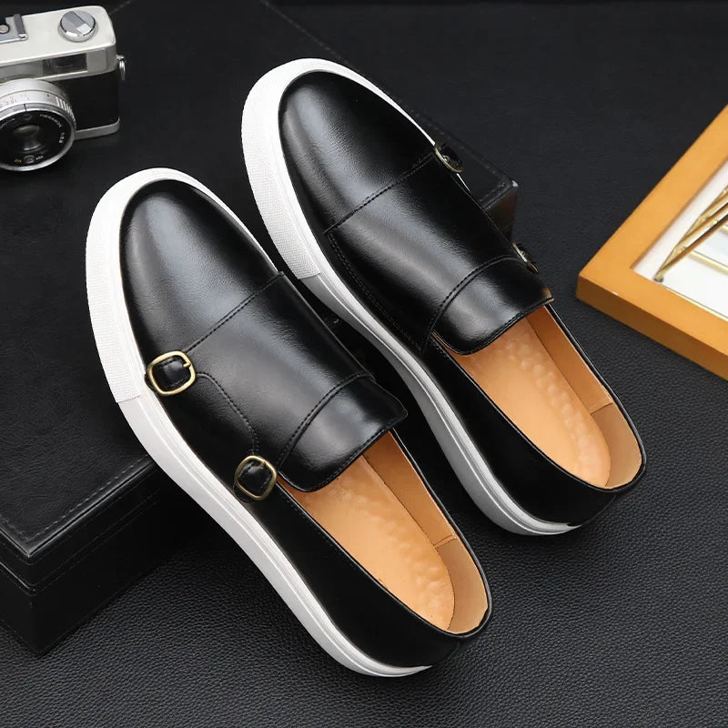 Men's Casual Shoes Embossed Leather Men Luxury British Style Penny Loafers Mens Slip-on Thick Sole Outdoor Flats New Arrival