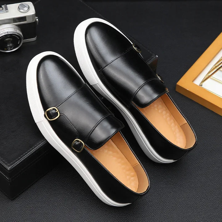 Men's Casual Shoes Embossed Leather Men Luxury British Style Penny Loafers Mens Slip-on Thick Sole Outdoor Flats New Arrival