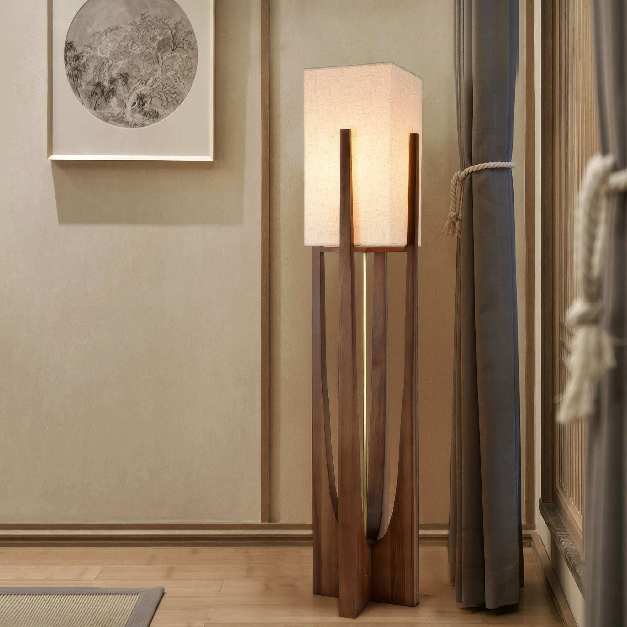 Japanische Walnuss Stehlampe im minimalistischen Holzdesign