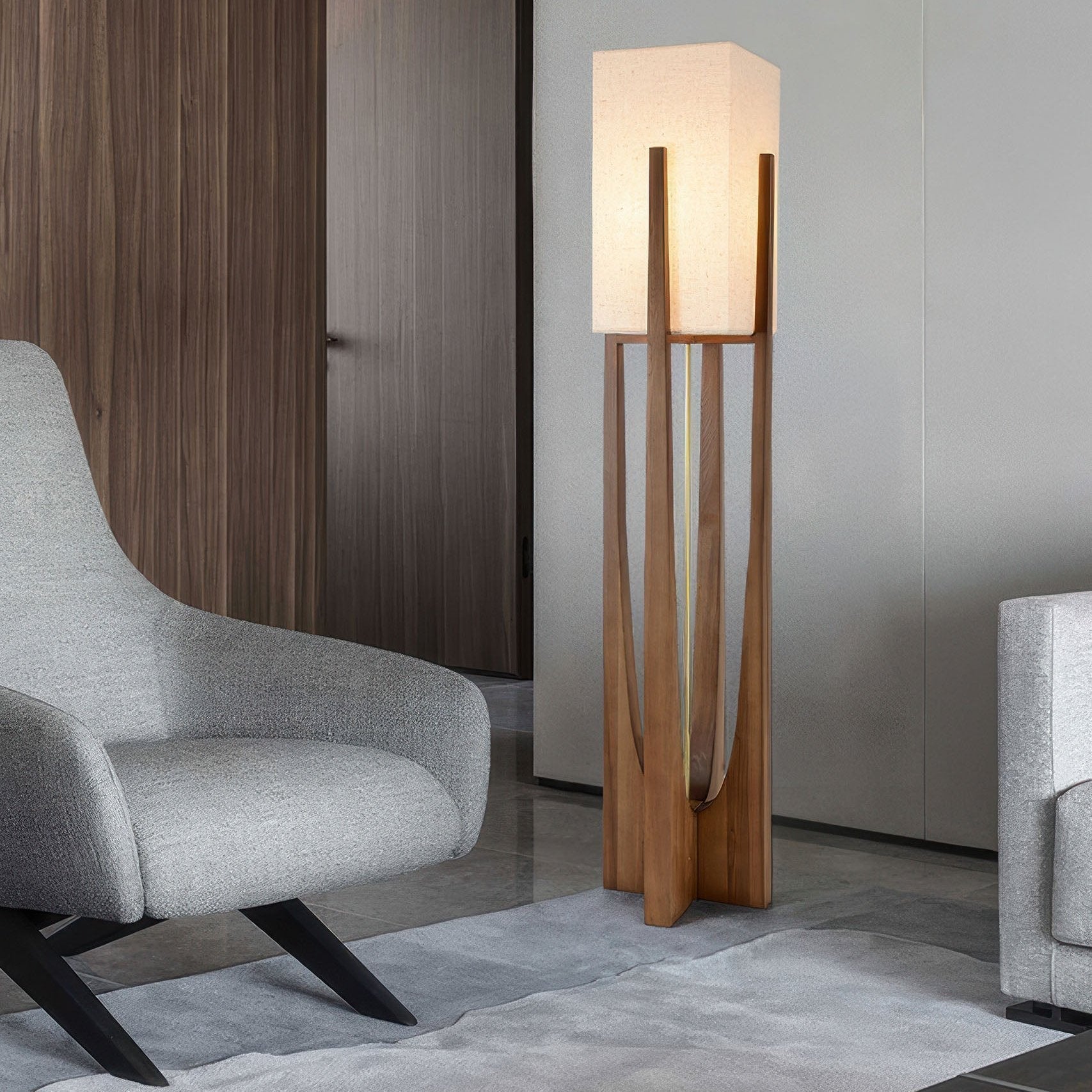 Japanische Walnuss Stehlampe im minimalistischen Holzdesign