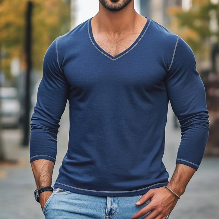 Herren Casual V-Ausschnitt Slim Fit Langarm T-Shirt 9882786234552