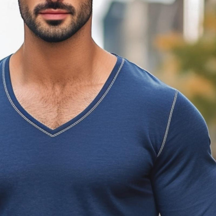 Herren Casual V-Ausschnitt Slim Fit Langarm T-Shirt 9882786234552
