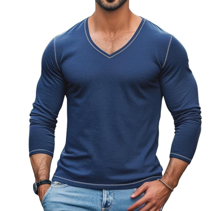Herren Casual V-Ausschnitt Slim Fit Langarm T-Shirt 9882786234552