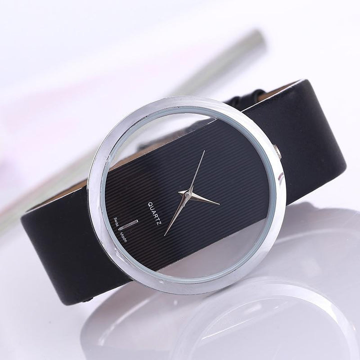 Elegant Quartz Watch with Transparent Dial