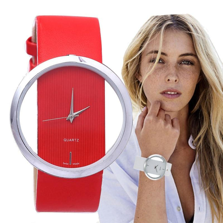 Elegant Quartz Watch with Transparent Dial